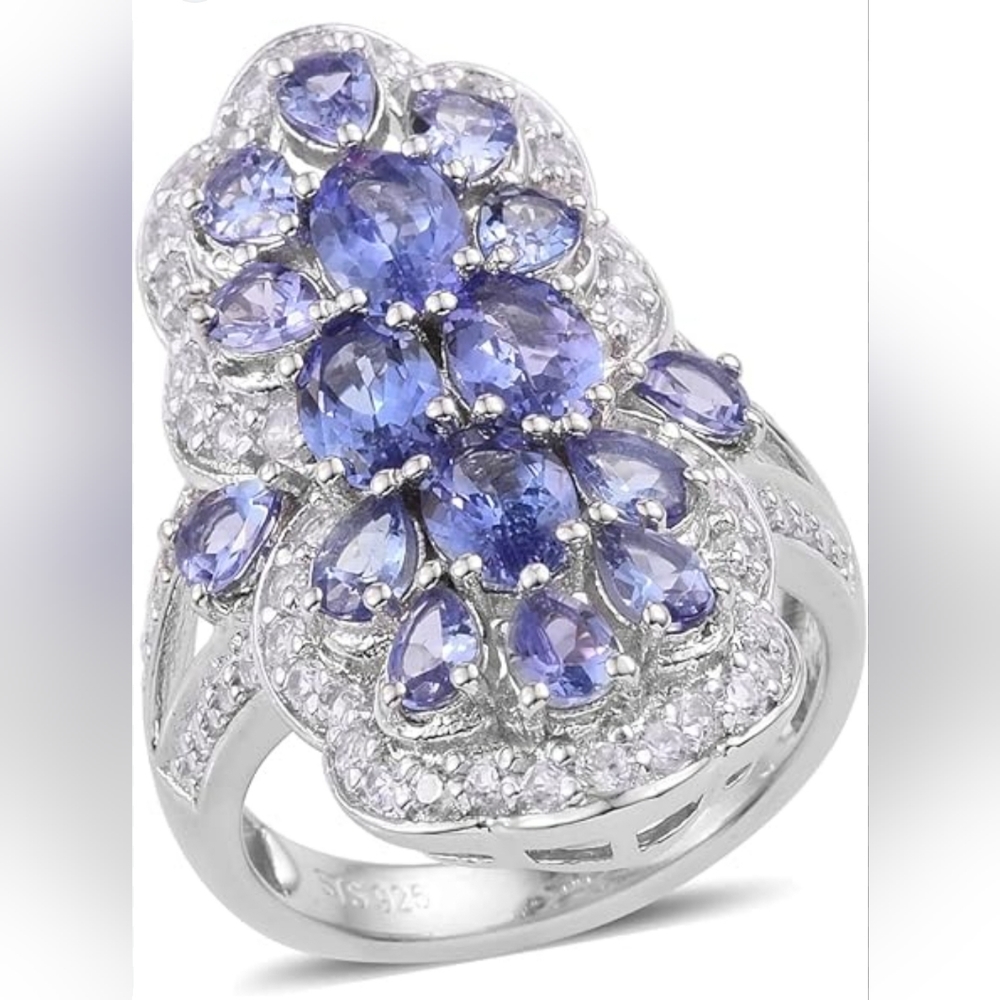 Tanzanite & Zircon Cocktail Ring Size 9 🌟